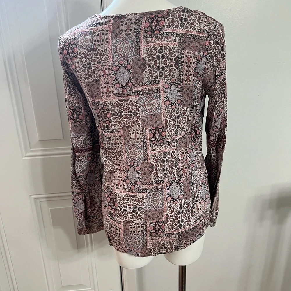 Knox Rose Boho Blouse - Burgundy and Taupe